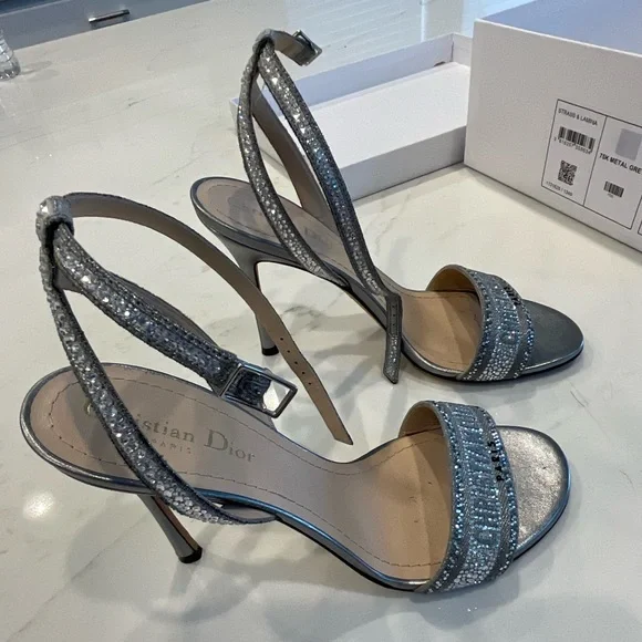 Dior Dway Heeled Sandals Metallic Thread Embroidery Strass size 38 - Picture 5 of 14